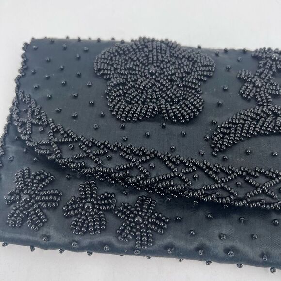 Stunning Vintage Beaded Black Clutch Bag Prom Wedding Ball Made in Hong Kong - Picture 4 of 13